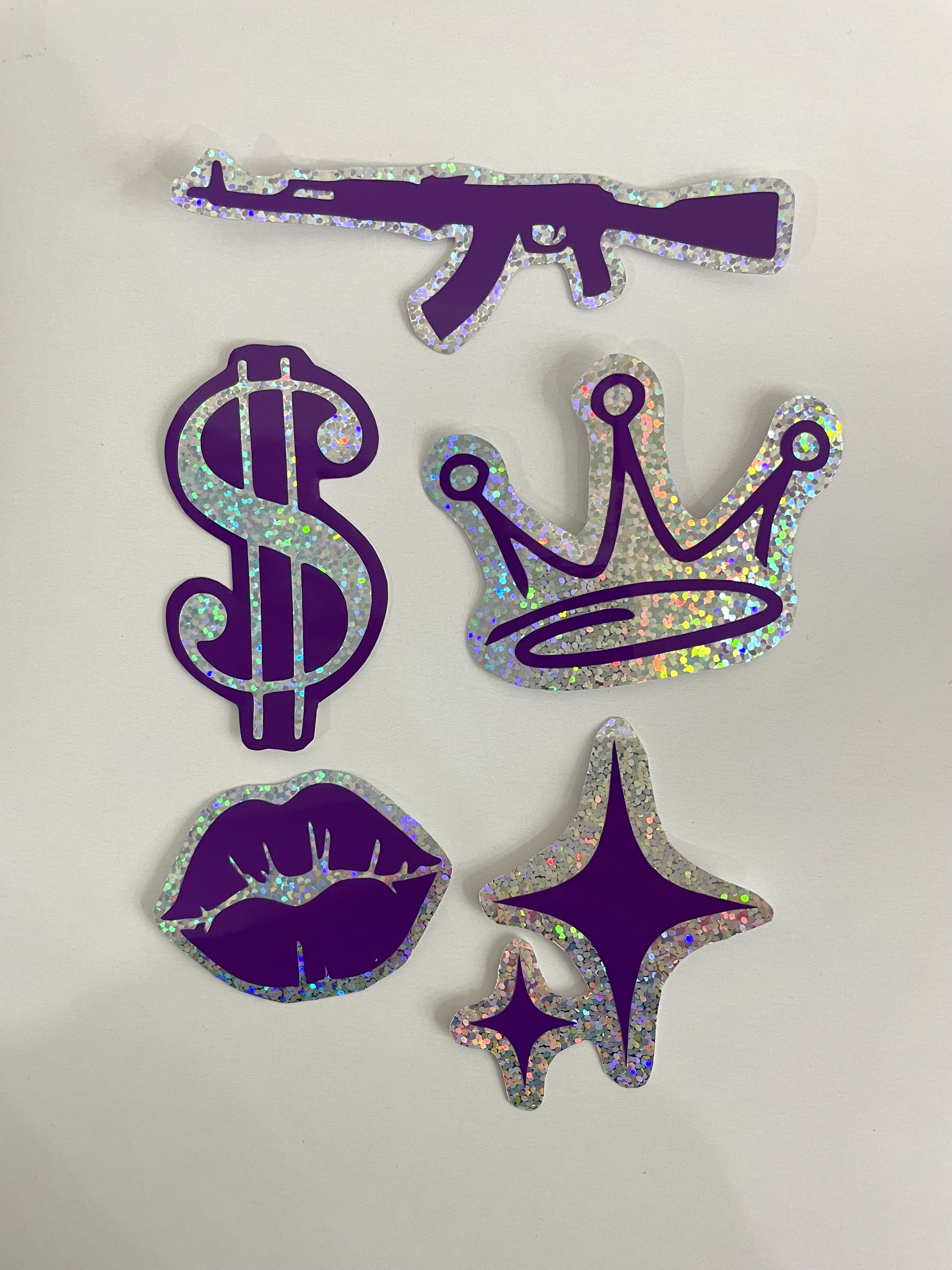 pack 5 calcos violeta glitter