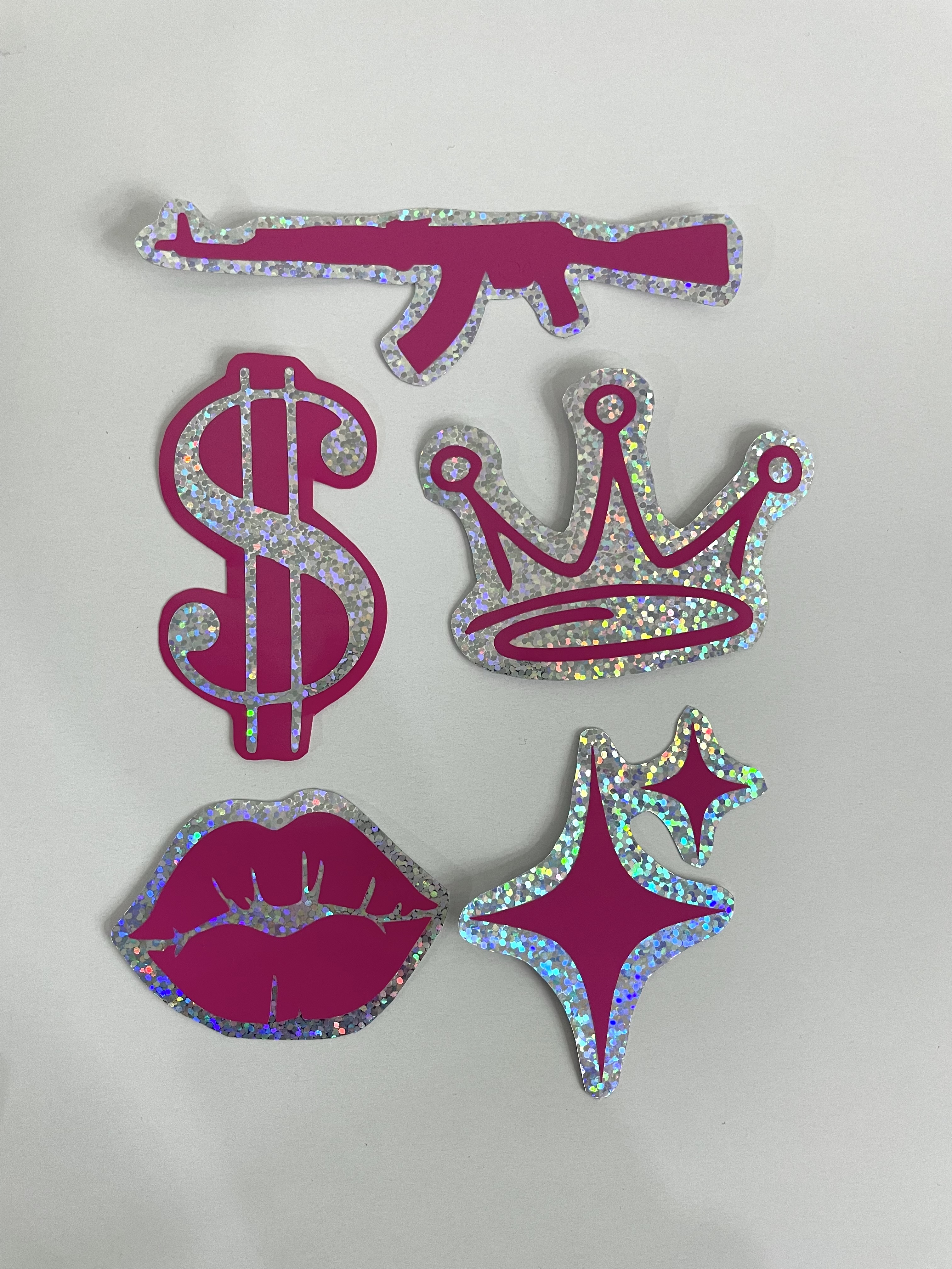 Pack 5 calcos rosadas glitter