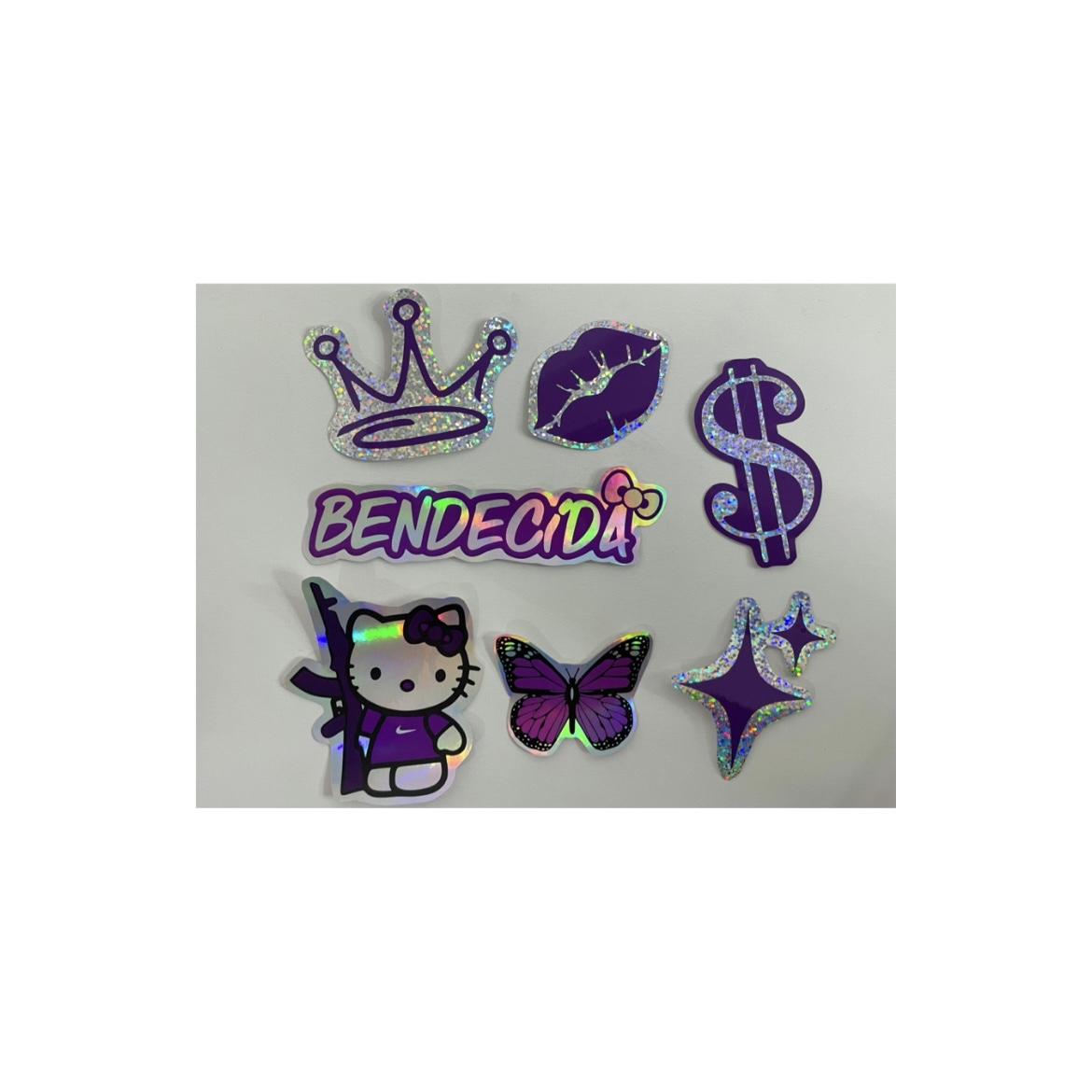 Pack 7 calcos violetas en glitter y tornasoladas