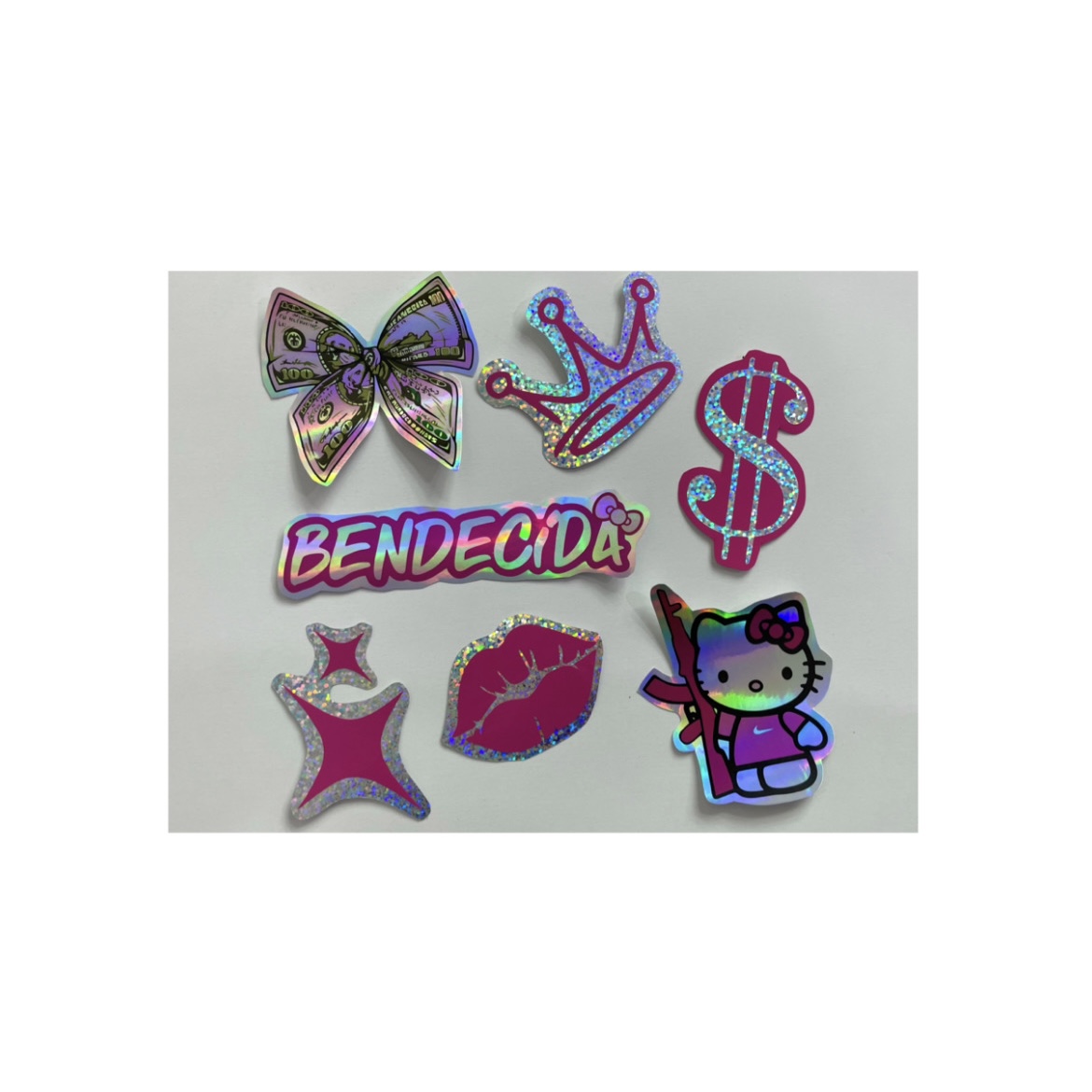 Pack 7 calcos rosadas en glitter y tornasolado